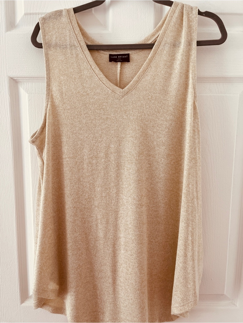 Lane Bryant Sleeveless V-Neck Knit Top in Beige